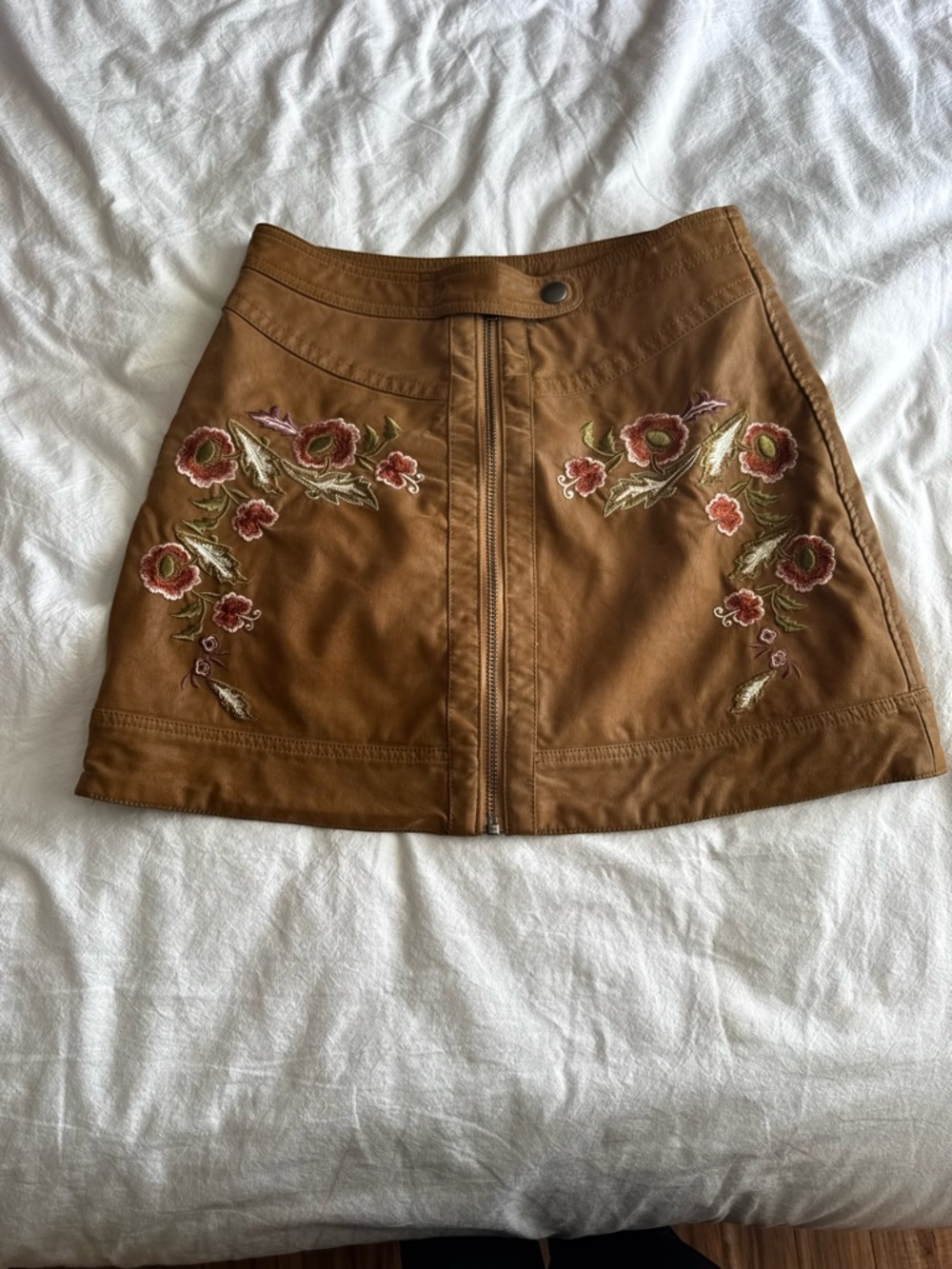 Free People Tan Embroidered A-Line Mini Skirt
